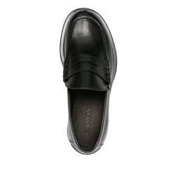 Sort Penny-Slot Læder Loafers