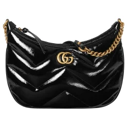 Sort Quiltet Skuldertaske med Chevron Motiv