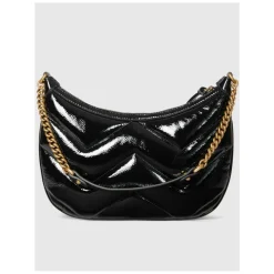 Sort Quiltet Skuldertaske med Chevron Motiv