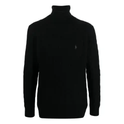 Sort Ribstrikket Trøje med Høj Hals