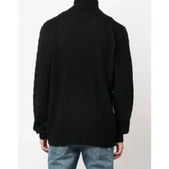 Sort Ribstrikket Trøje med Høj Hals