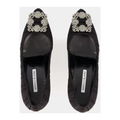 Sort Satin Krystal Spænde Pumps