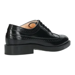 Sorte Læder Flade Sko med Engelske Perforeringer