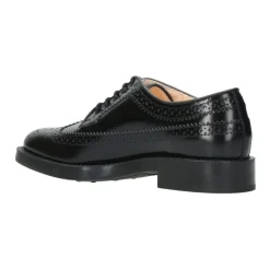 Sorte Læder Flade Sko med Engelske Perforeringer