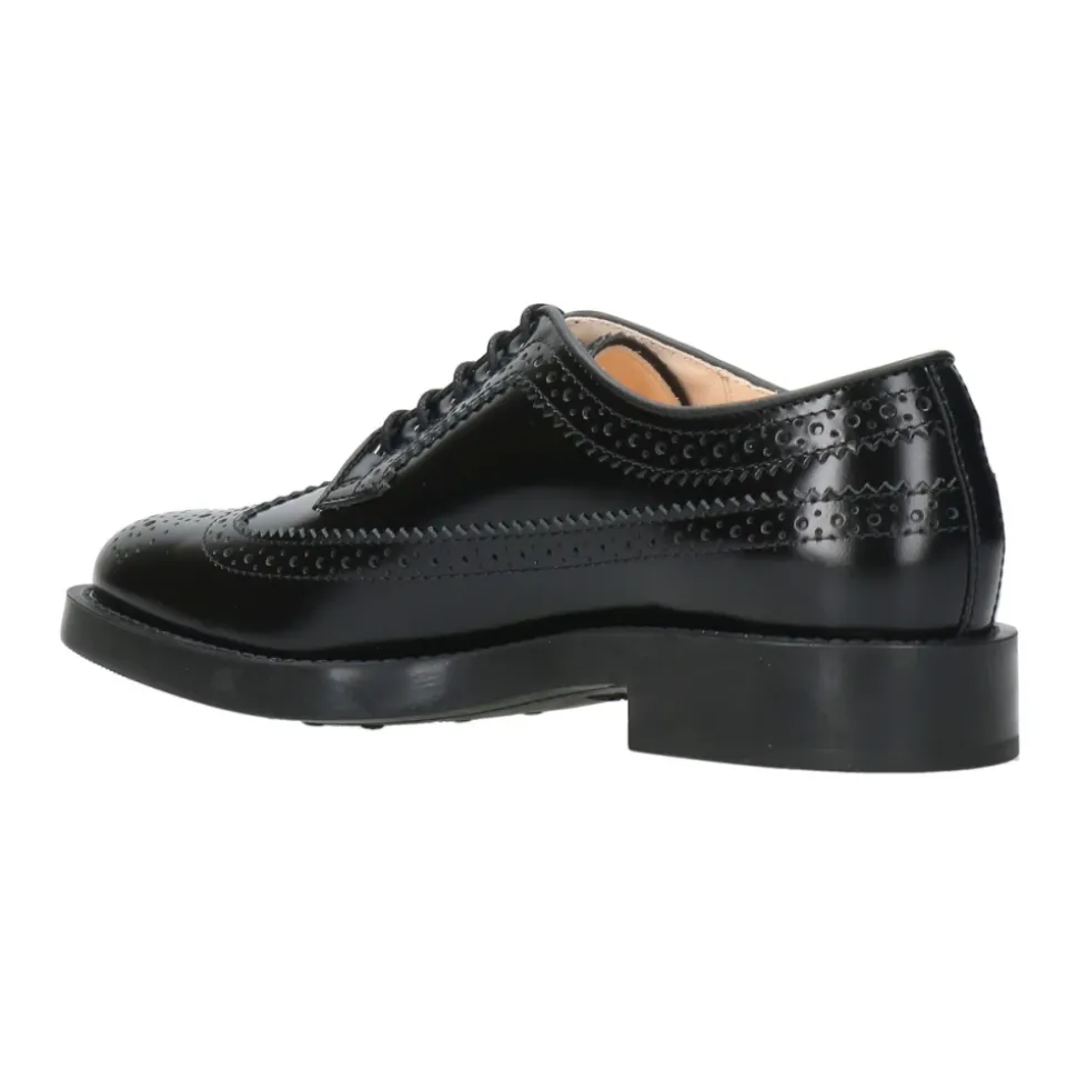 Sorte Læder Flade Sko med Engelske Perforeringer