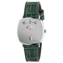 Stålur, 3 Vinduer, Grøn Alligatorrem