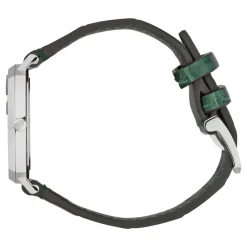 Stålur, 3 Vinduer, Grøn Alligatorrem