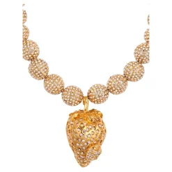 Strawberry halskæde med metal og rhinsten