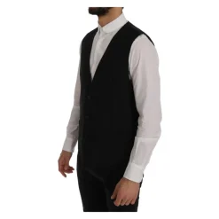 Stribet uldvest med knaplukning