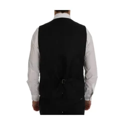 Stribet uldvest med knaplukning