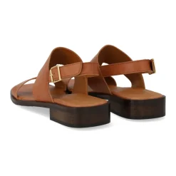 Tan Lædersandal med Dekorativ Syning