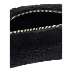 Tekstureret Sort Lynlås Taske med Logo