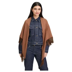 Tørklæde med frynser og kunstlæderdetalje