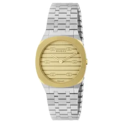 Uomo/Donna - YA163502 - 30mm rustfrit stål og 18k guldbelagt flerlagskasse, gylden messing urskive med Interlocking G-motiv, armbånd i rustfrit stål med fem led