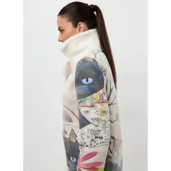 Vendbar Printet Frakke Catty - Hvid