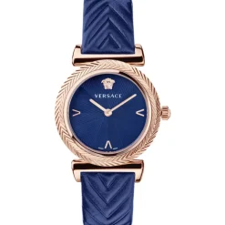 V-Motif Dameur Rosaguld Blå Læder