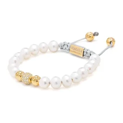 Women's Beaded Bracelet with White Sea Pearl and Gold