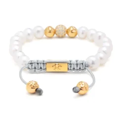 Women's Beaded Bracelet with White Sea Pearl and Gold
