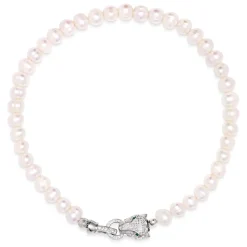 Women's Pearl Choker with Silver Panther Head