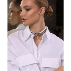 Women's Pearl Choker with Silver Panther Head