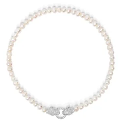 Women's Pearl Choker with Silver Double Panther Head